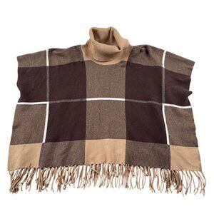 House of Harlow 1960 Poncho Sweater Womens OS Mock Neck Plaid Fringe
